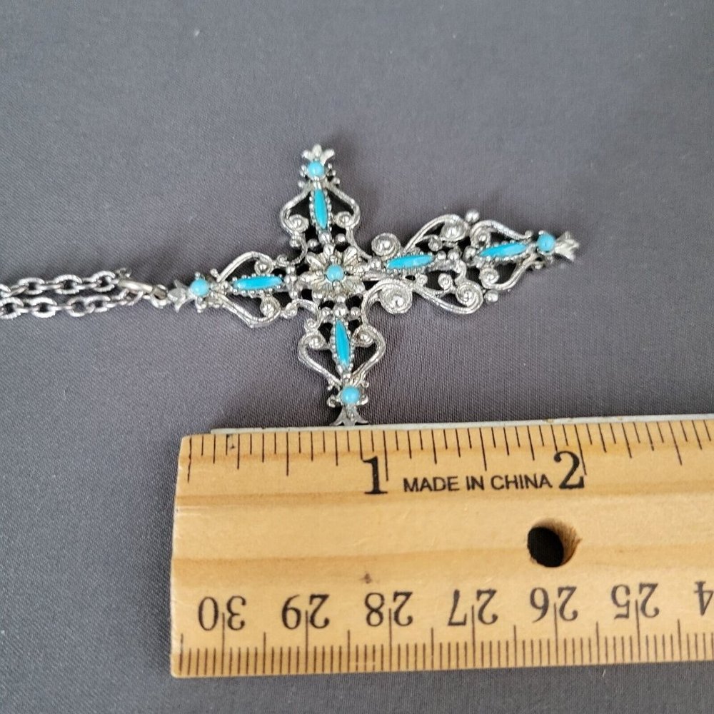 Unisex Silver Tone Cable Chain Fashion Necklace Cross Shaped Pendant 24 in - Picture 9 of 9